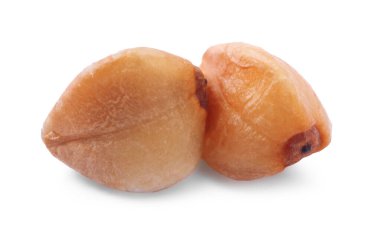 Beyaz, makro manzaralı iki karabuğday tohumu.