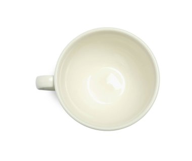 Seramik bardak beyaz, üst görünümde izole