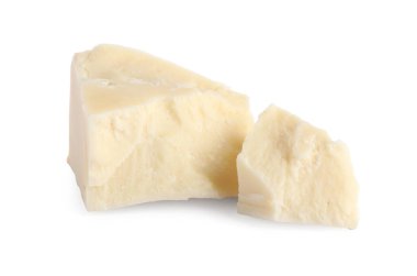 Beyaz izole lezzetli çikolata parçaları