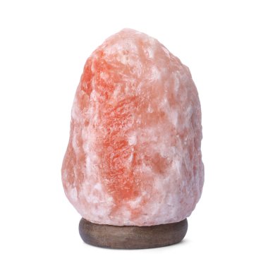 Beyaz üzerine izole edilmiş pembe Himalaya tuz lambası