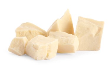 Beyaz izole lezzetli çikolata parçaları