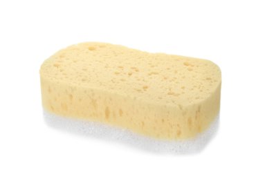 Bir yeni sarı sünger beyazda izole edilmiş.