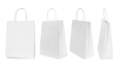 Alışveriş torbası beyaz, farklı taraflarda.