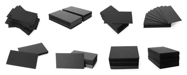 Many black business cards isolated on white