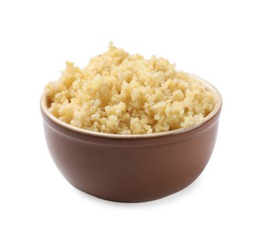 Beyaz tenceredeki leziz bulgur.