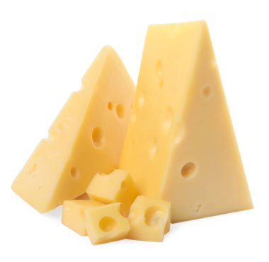 Beyaz üzerinde izole taze lezzetli peynir kesme