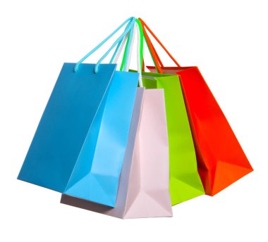 renkli Kağıt poşetler üzerinde beyaz izole