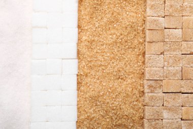 Arkaplan ve üst görünüm olarak şekerin farklı türleri