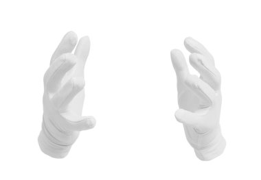 Sihirbaz beyaz arka planda bir şey tutuyor, yakın plan