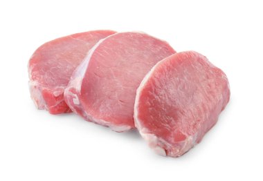 Beyaz izole çiğ domuz eti parçaları