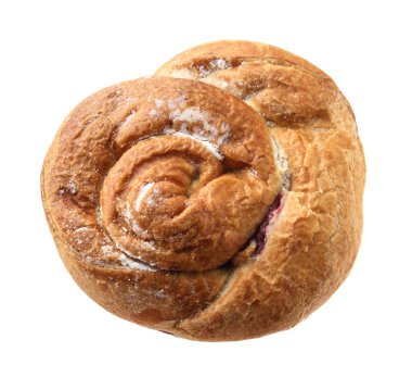 Beyaza izole edilmiş lezzetli bir rulo. Tatlı çörek.