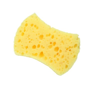 Bir sarı sünger beyaza izole edilmiş, üstten.