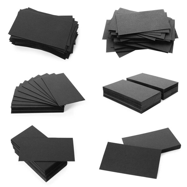 Many black business cards isolated on white