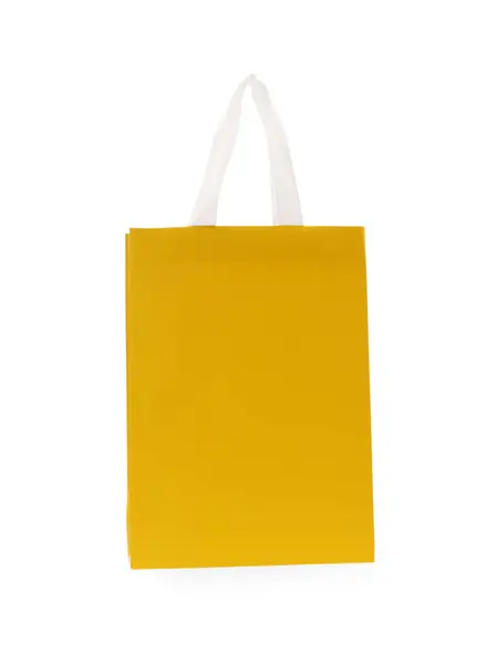 Gele Papieren Boodschappentas Geïsoleerd Wit — Stockfoto