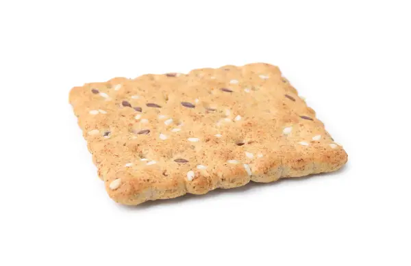 Ein Getreidecracker Mit Leinsamen Und Sesam Isoliert Auf Weiß — Stockfoto