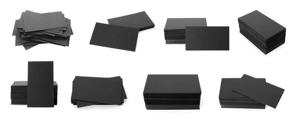 Many black business cards isolated on white