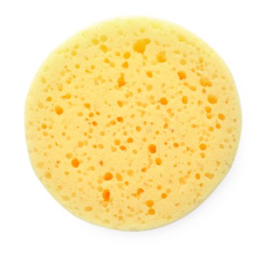 Bir sarı sünger beyaza izole edilmiş, üstten.