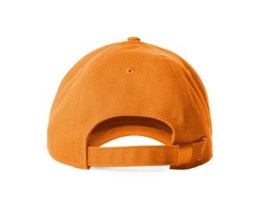 Beyaza izole edilmiş şık turuncu beyzbol şapkası.