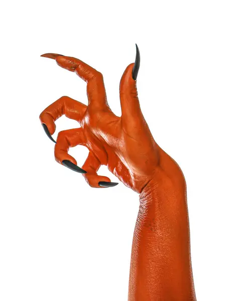 Creepy monster. Orange hand with claws isolated on white