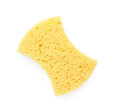 Bir sarı sünger beyaza izole edilmiş, üstten.