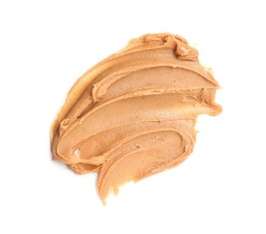 Lezzetli fındık ezmesinin kokusu beyaza izole edilmiş, üst manzara