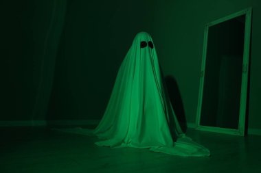 Ürkütücü hayalet. Yeşil ışıkla kaplanmış kadın