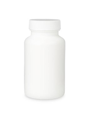 Boş ilaç kavanozu beyaza izole edilmiş.