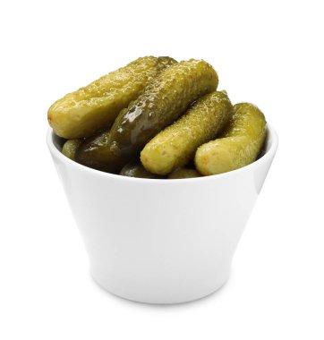 Beyaz tenceredeki lezzetli salatalık turşusu.