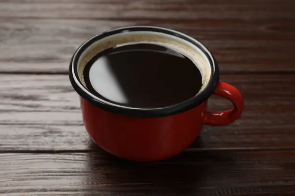 Kopje Aromatische Koffie Houten Tafel Close — Stockfoto