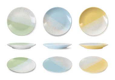 Beyaz üzerine izole edilmiş, farklı görünümlü farklı temiz tabakalar.