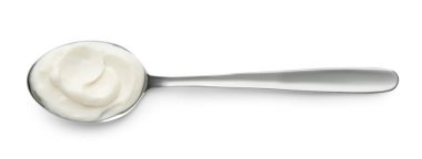 Lezzetli mayonez soslu kaşık beyaz, üst manzara