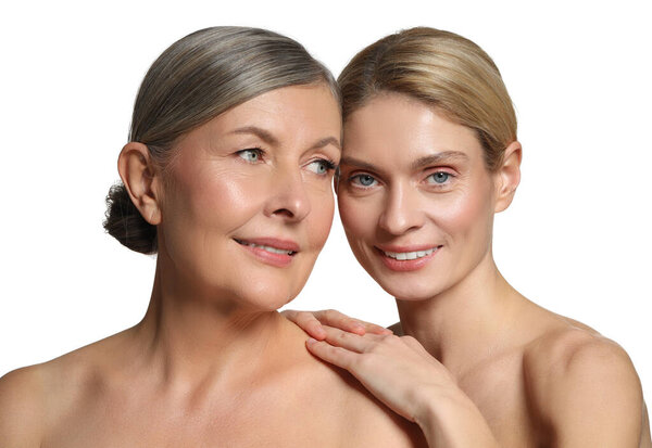 Красивые женщины со здоровой кожей на белом фоне