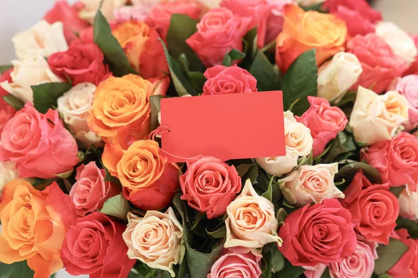 Boş kartla güzel güller, yakın plan.