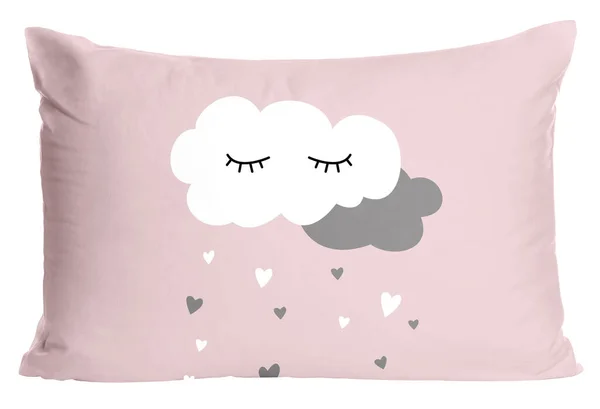 Soft pillow with printed cute clouds isolated on white
