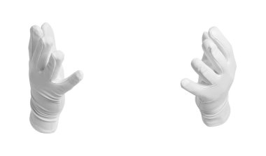 Sihirbaz beyaz arka planda bir şey tutuyor, yakın plan