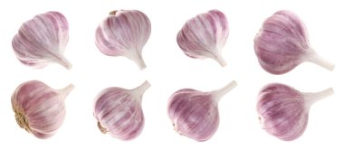 Taze sarımsak soğanları beyaza izole edilmiş.