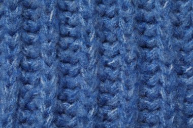 Arka plan olarak yumuşak mavi örgü kumaş dokusu, yakın plan