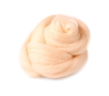 Bir bej renkli yün beyazda izole edilmiş.