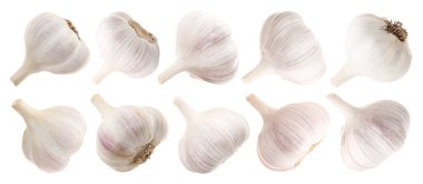 Taze sarımsak soğanları beyaza izole edilmiş.