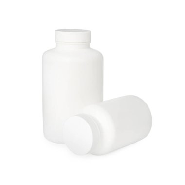 Boş ilaç kavanozları beyaza izole edilmiş.