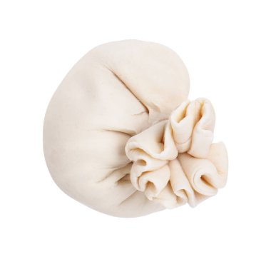 Beyaz üzerine pişmemiş khinkali (hamur tatlısı). Gürcistan mutfağı