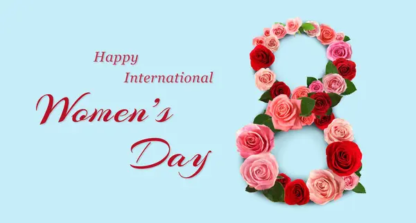 Happy International Women Day Greeting Card Design Number Beautiful Flowers — Stock Photo, Image