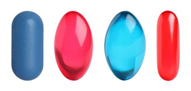 Vitamin. Birçok farklı hap beyaz sette izole edildi.