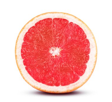 Olgun greyfurt üzerinde beyaz izole yarısı