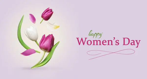 Happy Women Day Greeting Card Design Beautiful Flowers Light Violet — Stock Photo, Image