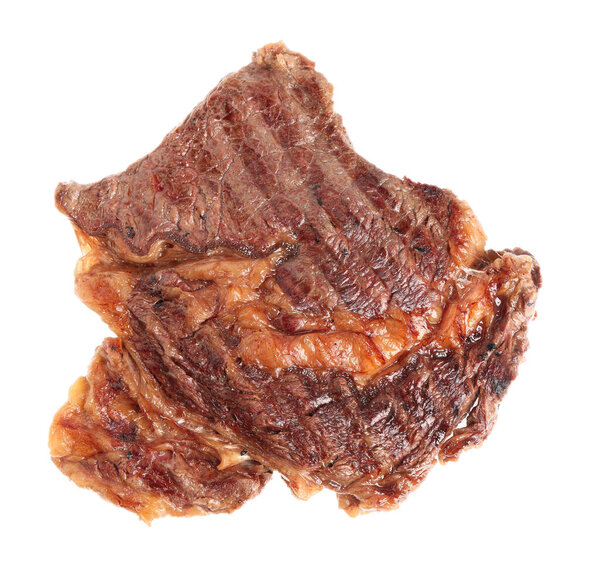 Delicious grilled beef steak isolated on white, top view