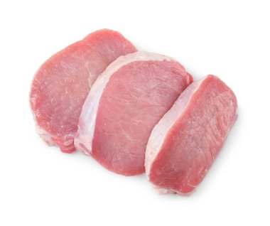 Beyaz izole çiğ domuz eti parçaları