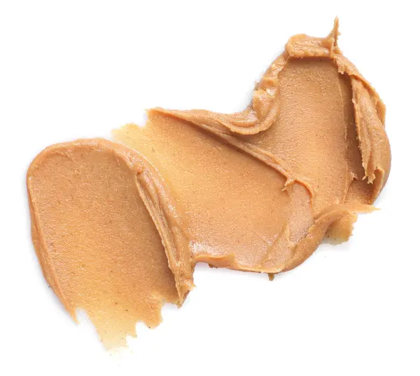 Smears Tasty Nut Butter Isolated White Top View — Stock Photo, Image