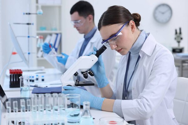 Scientists working with samples in laboratory. Medical research