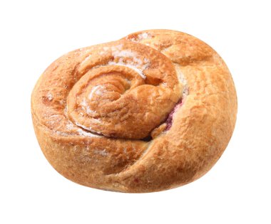 Beyaza izole edilmiş lezzetli bir rulo. Tatlı çörek.